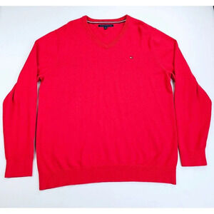 Tommy Hilfiger Size 2XL Men's V Neck Long Sleeve Embroidered Logo Cotton Sweater